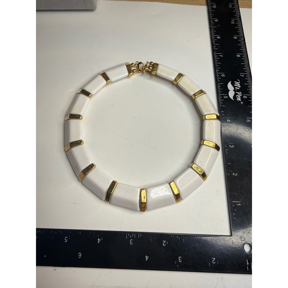 Napier Vintage White Chunky Panel Choker Necklace Gold Tone Statement 16 Inch